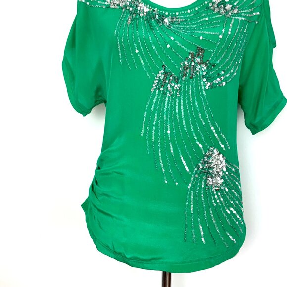 Antropologie YOANA BARASCHI Silk Sequined Emerald Green Top Sz S - Picture 4 of 16